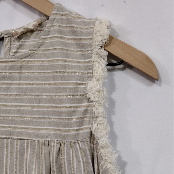 Altar'd State Linen Blend Babydoll Top Women's S Tan Gold Metallic Retro 90s Y2K - Picture 3 of 8